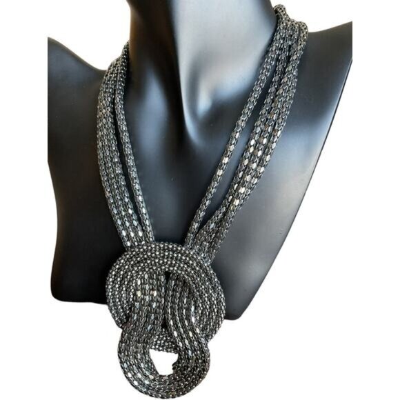 Multi-Strand Knot Statement Necklace By Express Gunmetal Tone - Picture 2 of 6